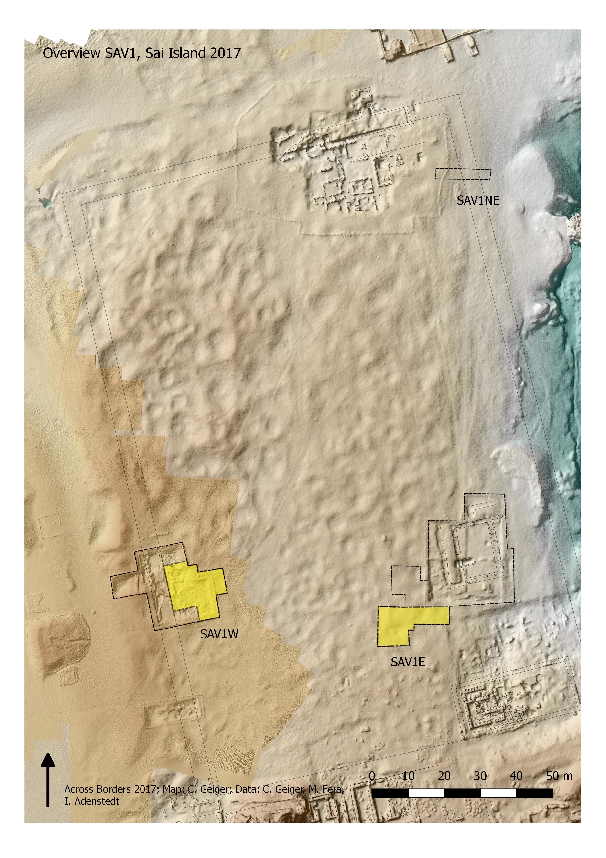 Location of 2017 excavation areas (yellow) within the New Kingdom town of Sai