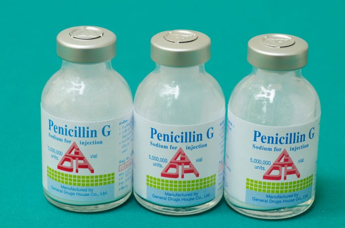 Loei, Thailand - April 10: Close-up of penicillin G injection I issue of antimicrobial resistance, climate change economics
