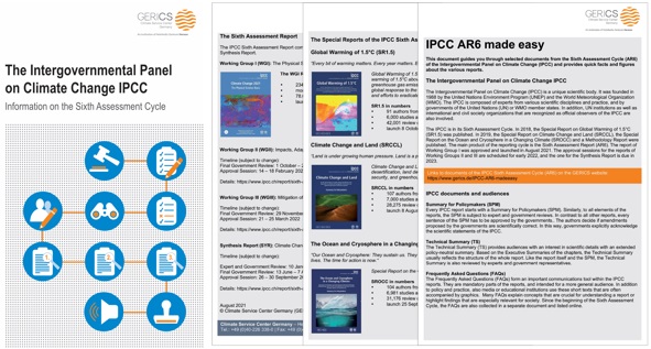 Cover of both leaflets: “The Intergovernmental Panel on Climate Change IPCC. Information on the Sixth Assessment Cycle” (left) and “IPCC made easy” (right)