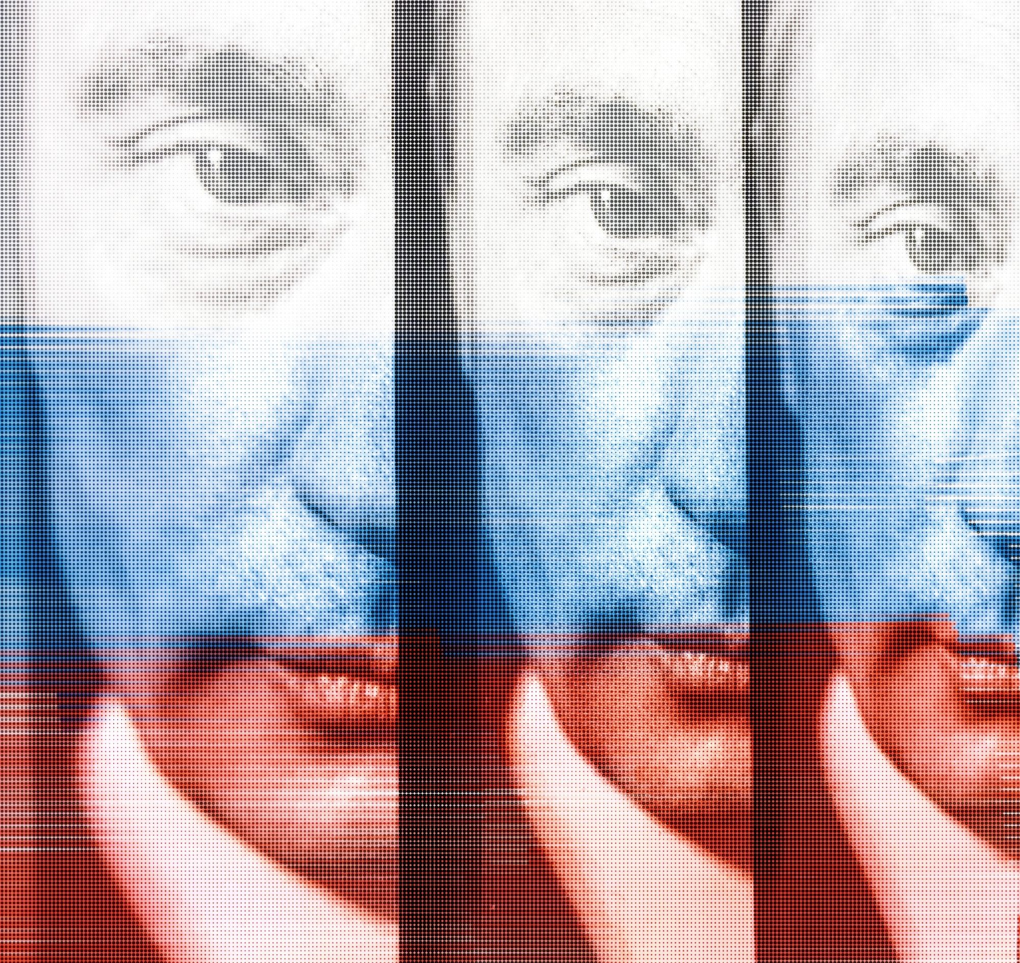 Putin overlay with a Russian flag
