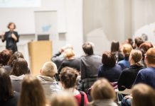 University leader giving a lecture to students