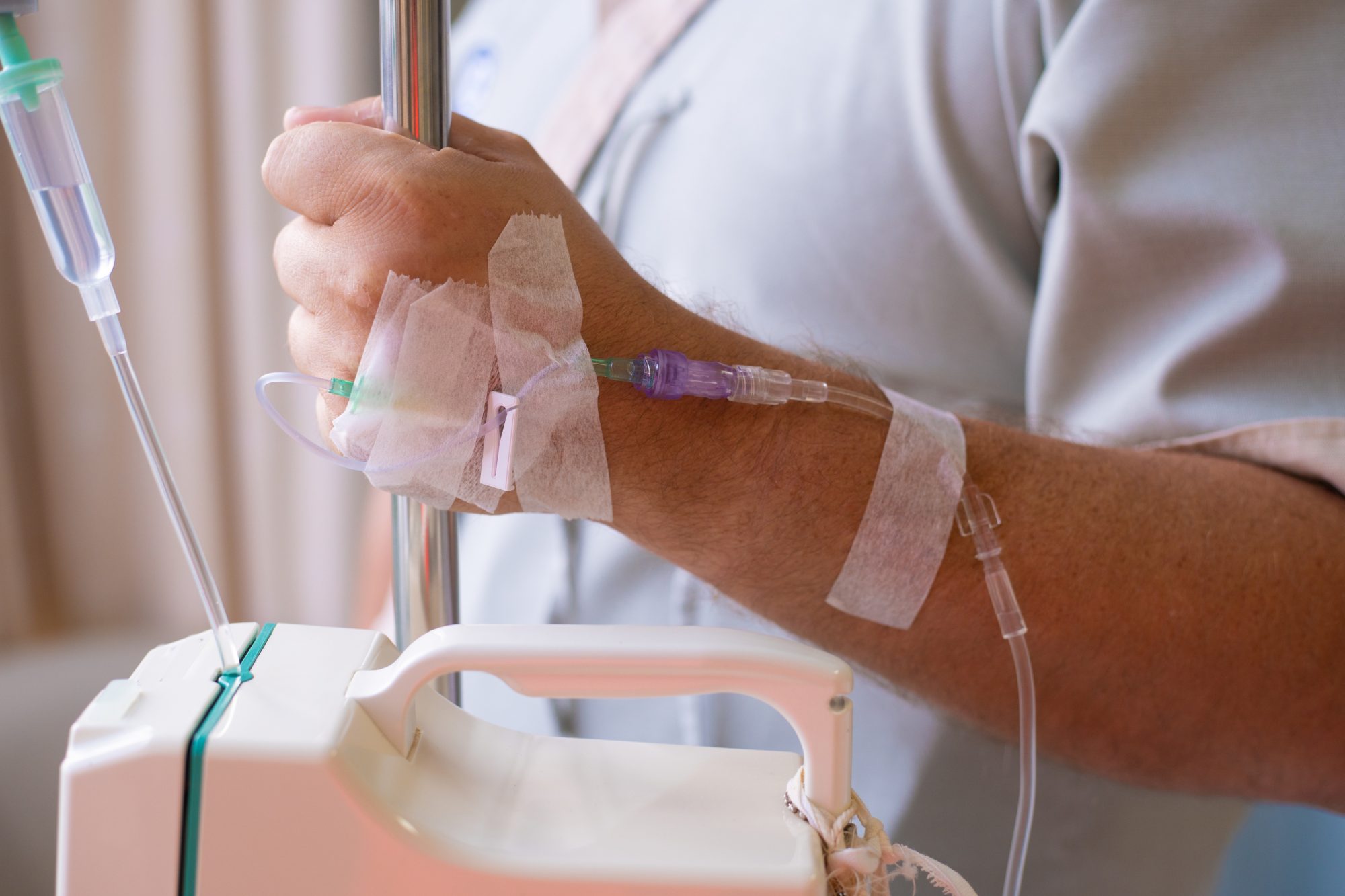 chemotherapy patient with an IV drip