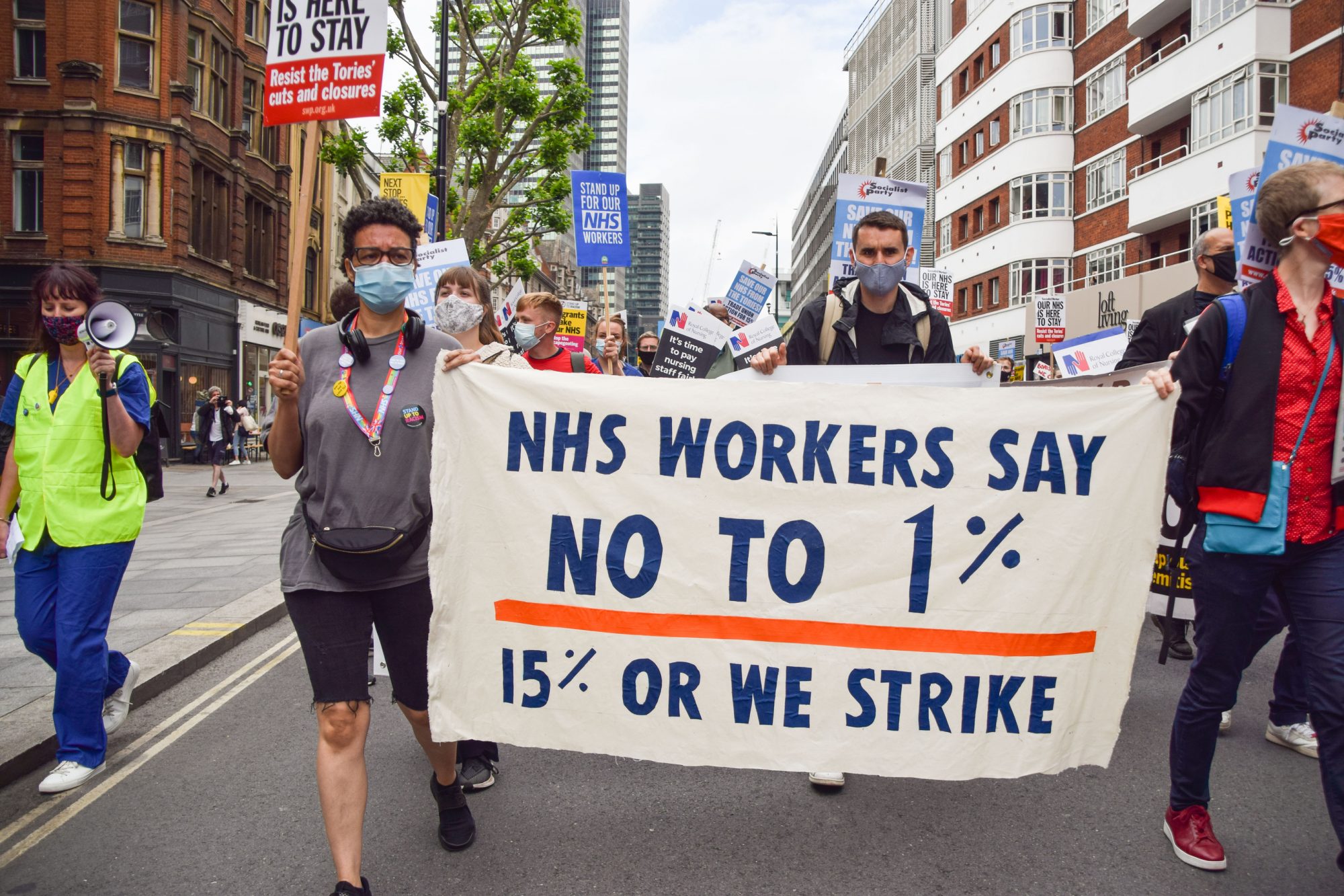 NHS staff protest threatening strike action for fair pay, 3 July 2021, London, UK