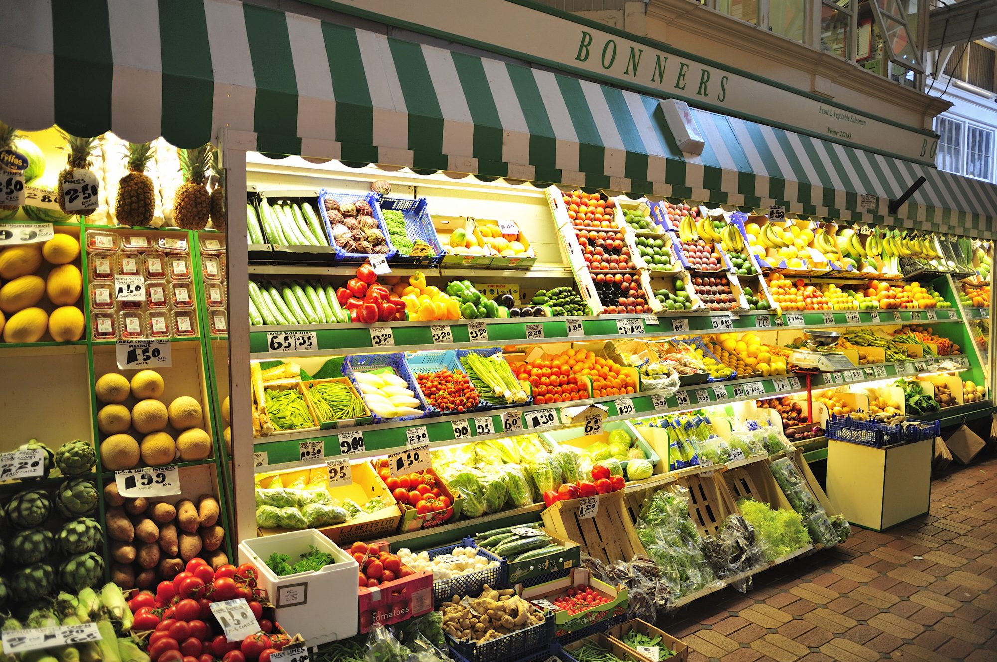 market place with healthy food and vegetables in the UK