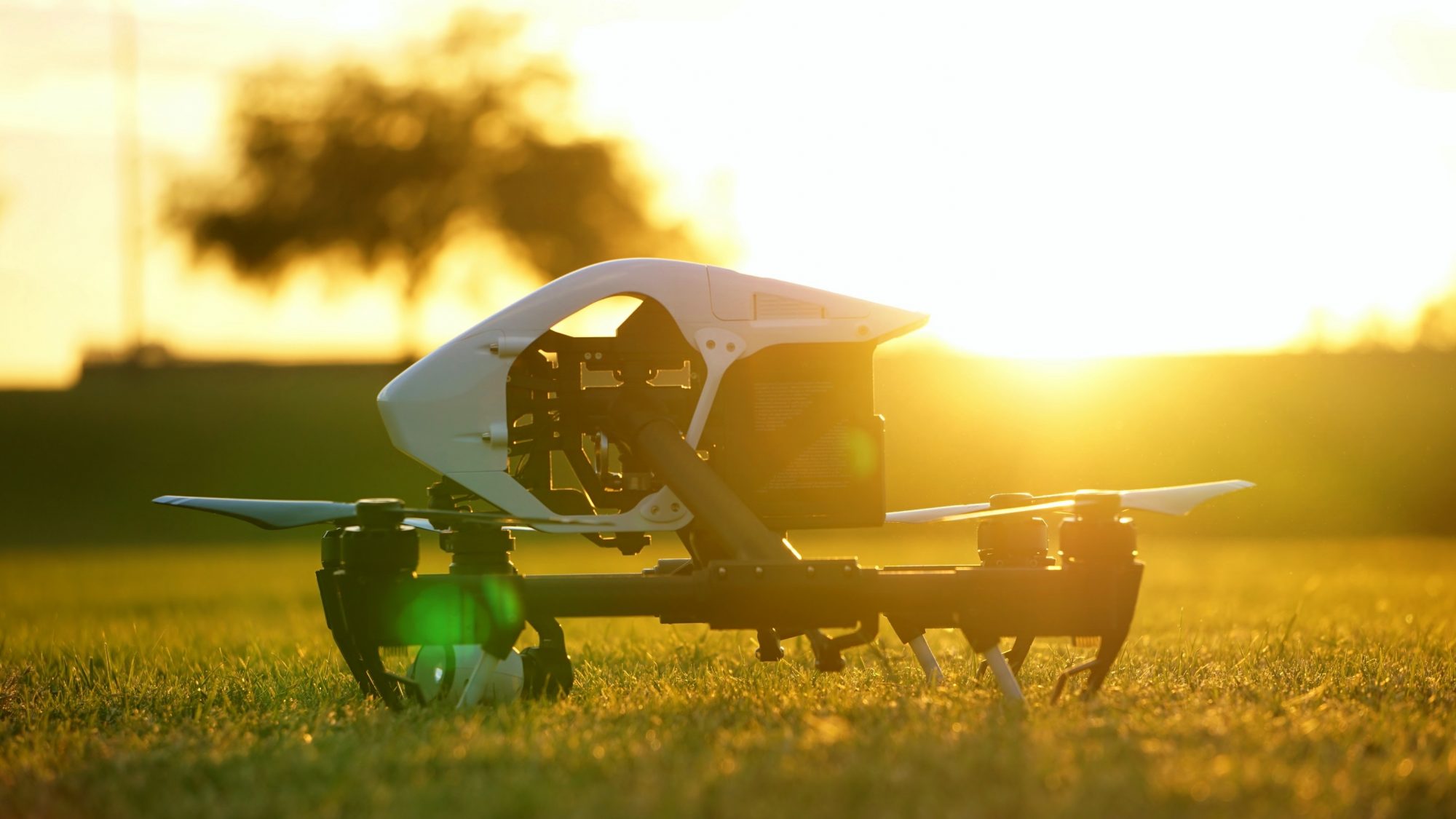 Camera Drone (UAV) Ready to Fly at Sunset