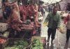 Dog meat at wet market in Wuhan