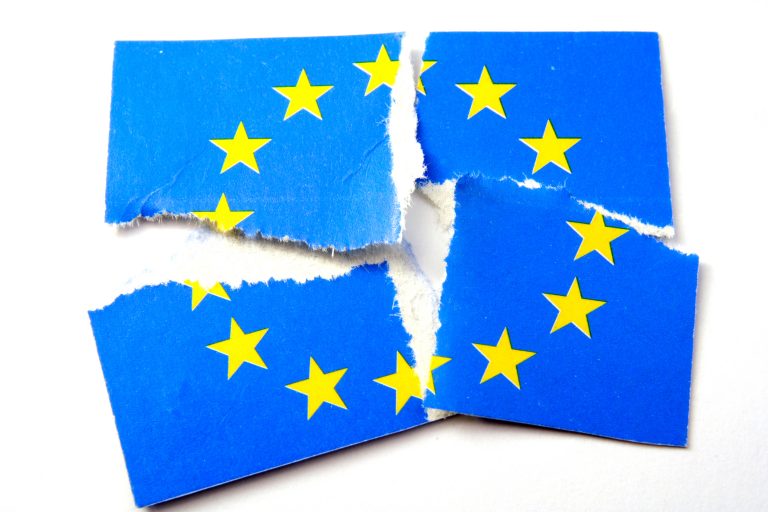 European Union flag on concrete, broken concept