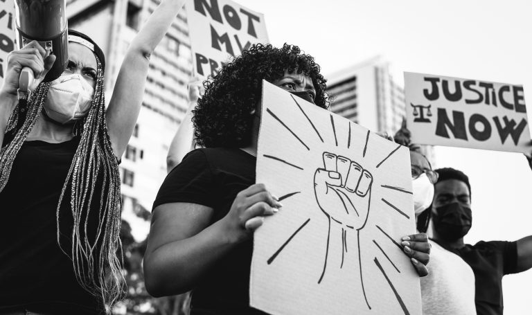 political unrest at a protest for black lives matter