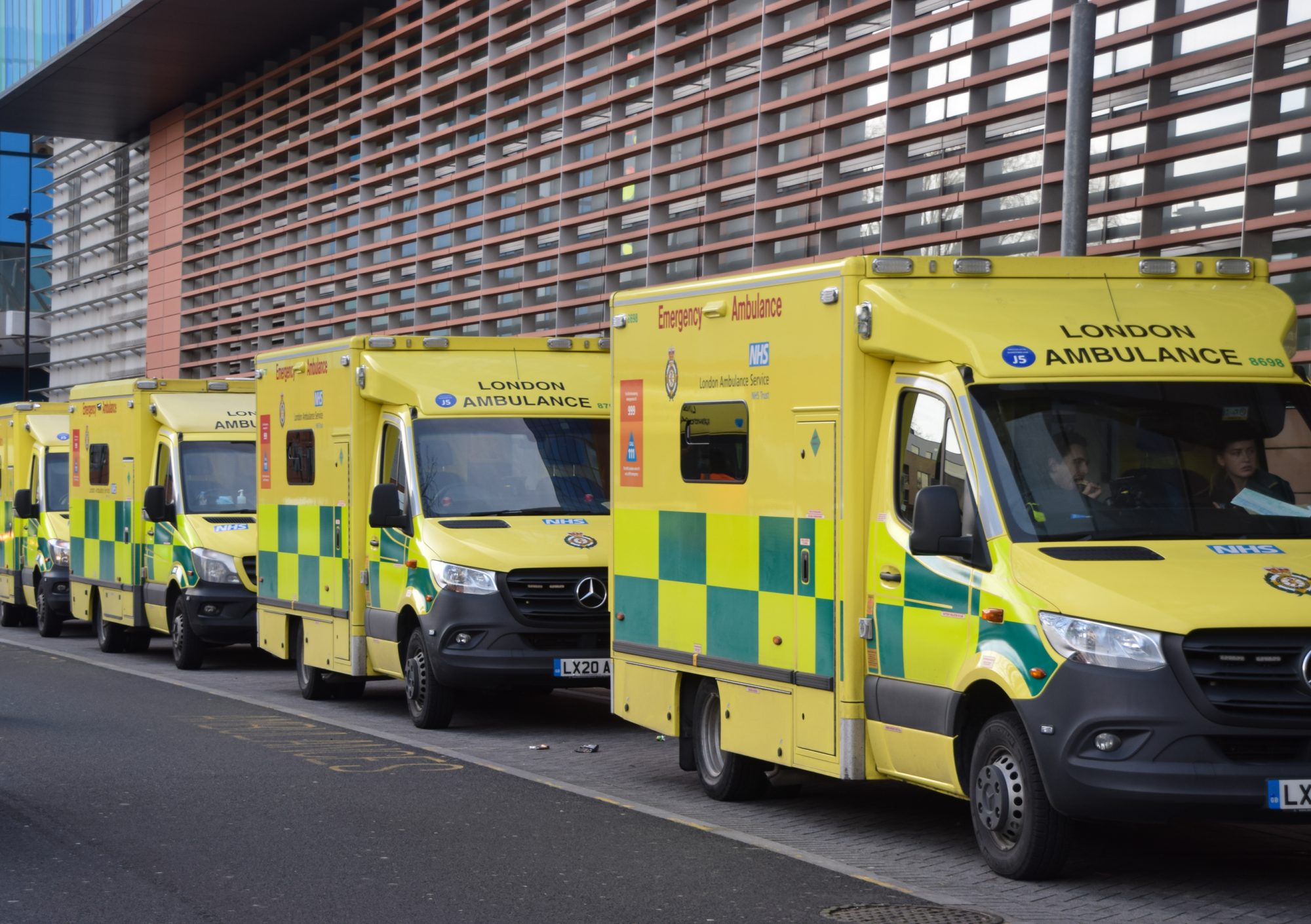 NHS ambulances sat outside a hospital