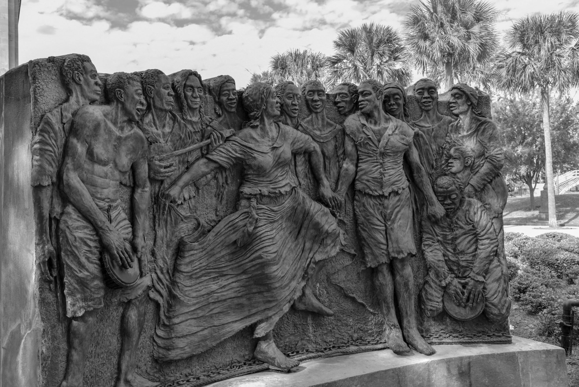 Sculpture of dancing slaves in the congo square at Louis Armstrong park in U.S. 