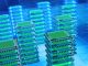 Futuristic Data center. Big Data analytics platform. Quantum processor in the global computers network
