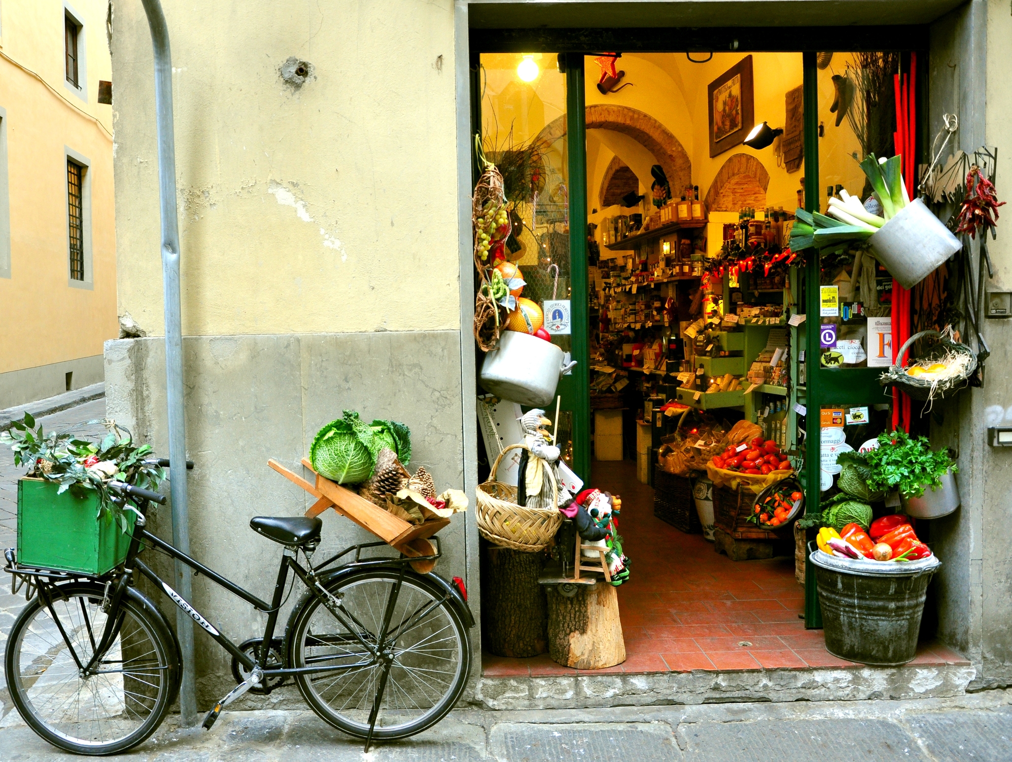 Typical small italian grocery shop in Florence, Italy