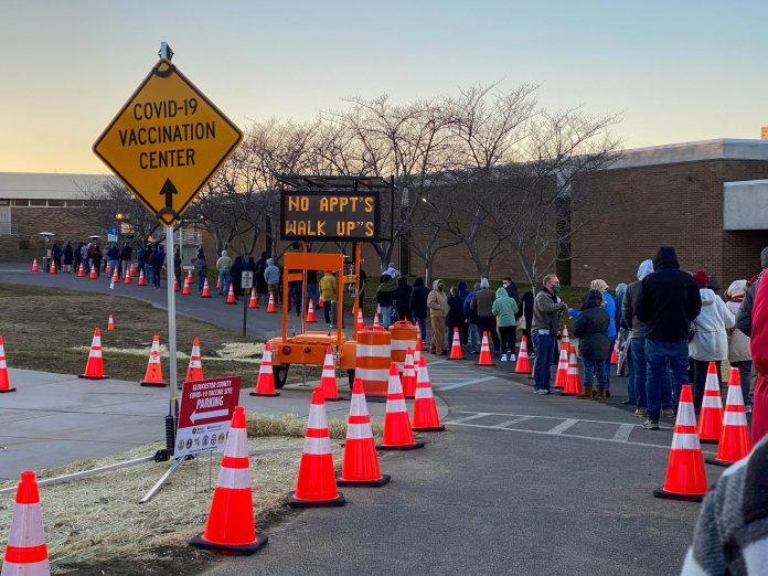 People queueing up for COVID vaccine in U.S.