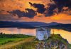 Sunset over Saint Joan Letni chapel near Pchelina dam, Bulgaria