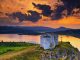 Sunset over Saint Joan Letni chapel near Pchelina dam, Bulgaria