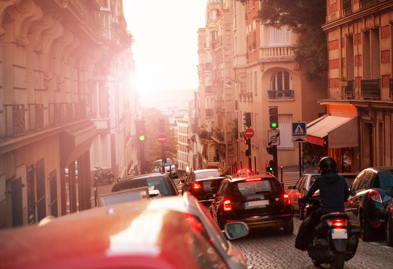 Heavy traffic on the streets of Paris, France