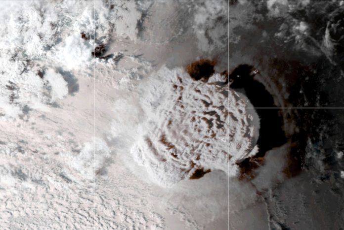 The Hunga Tonga-Hunga Ha'apai eruption as seen from orbit.