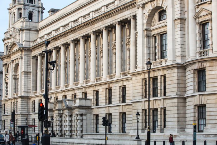 Government building, treasury, at the Horse parade square. London, UK