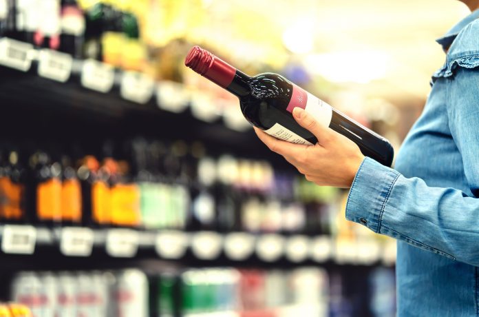 bottle of alcohol in the supermarket