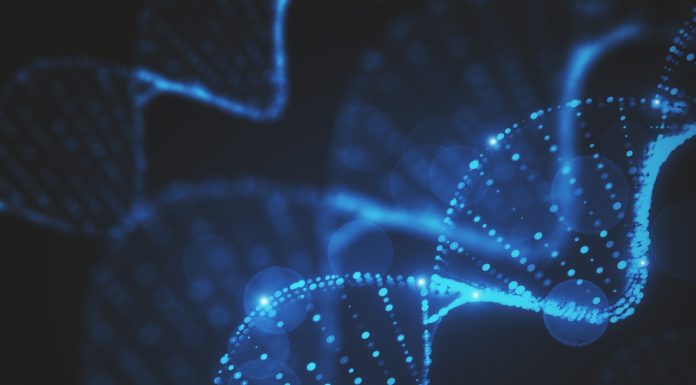 Abstract glowing blurry blue DNA texture. 3D Rendering