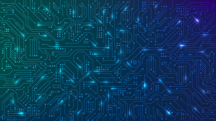 Abstract futuristic circuit board. High computer technology blue color background. Hi-tech digital technology concept