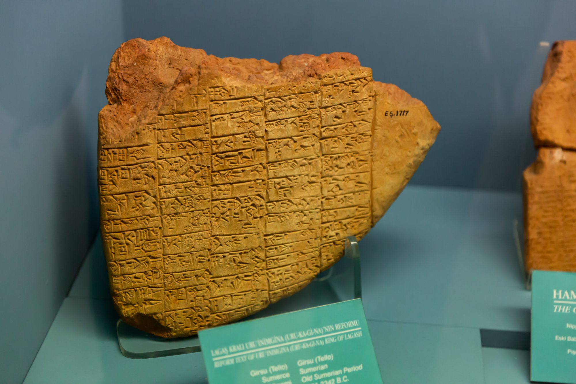 Istanbul, Turkey - January 01, 2021: Clay tablets with cuneiform writing at the ancient orient museum of the Archaeological museum in Istanbul