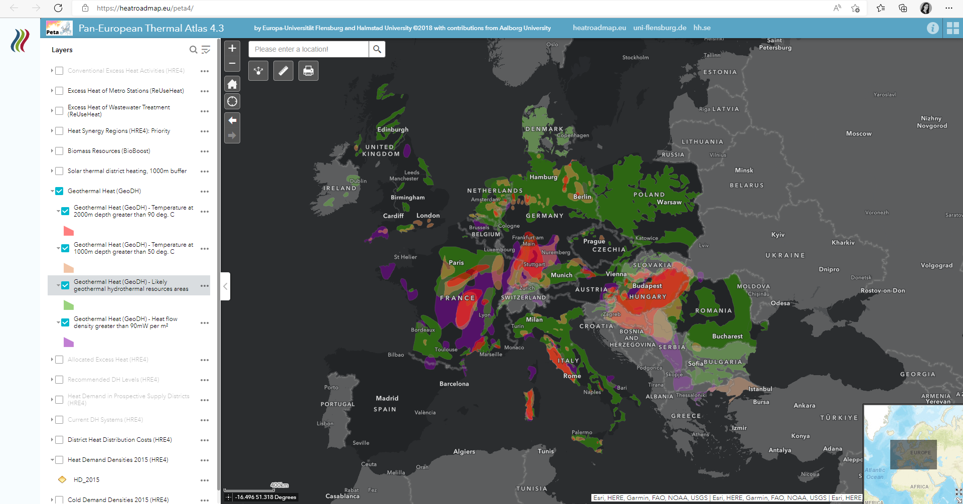 Figure 1: Heat map of Europe, see further details in reference (3)