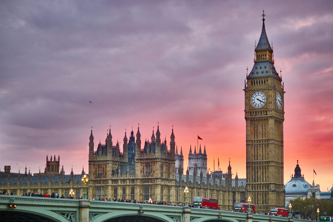 Big Ben and Westminster Bridge at sunset, London, UK