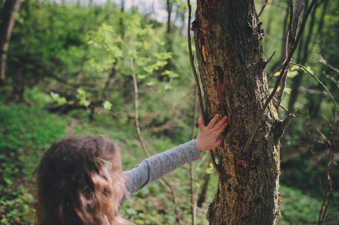 child exploring nature