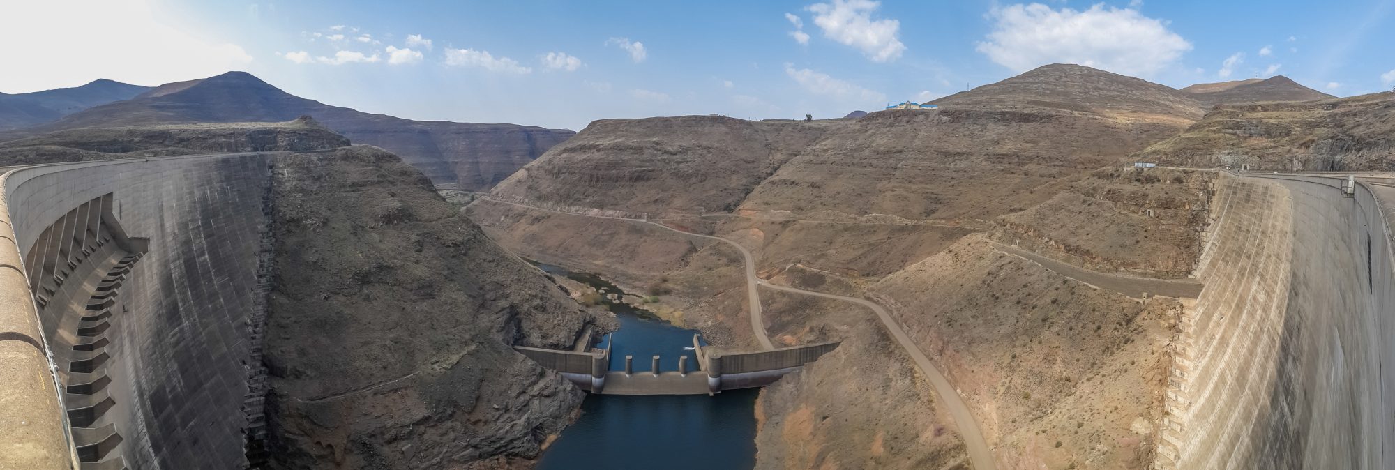 Panorama of hydroelectric Katse Dam power plant in Lesotho, Africa