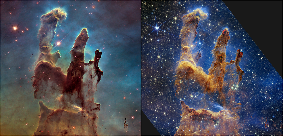 pillars of creation, hubble, JWST