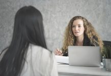 Young woman applicant and human resources his conversation