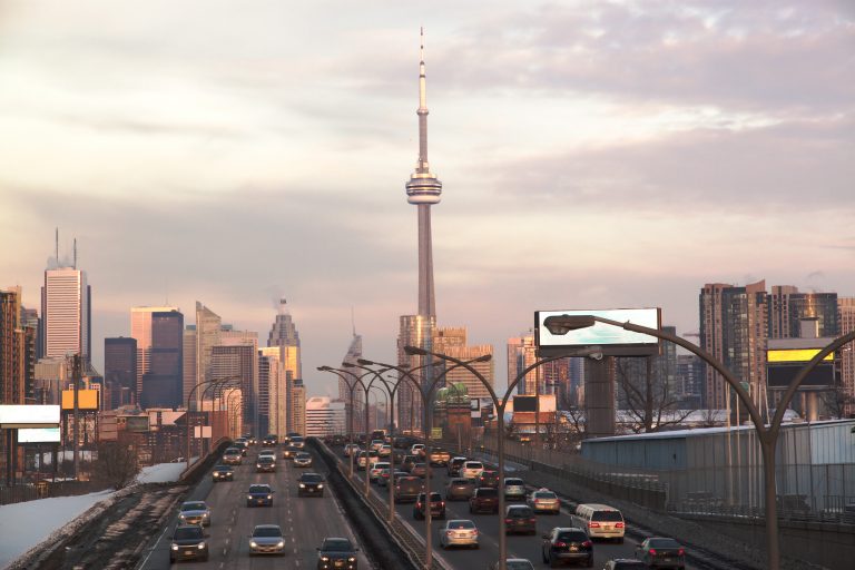 Busy highway to Toronto Downtown. Ontario, Canada