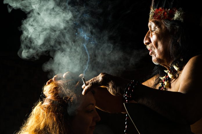 Shaman In Ecuadorian Amazonia During A Real Ayahuasca Ceremony Model Released Image As Seen In April 2015