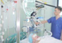 Medicine on the background of patient in intensive care