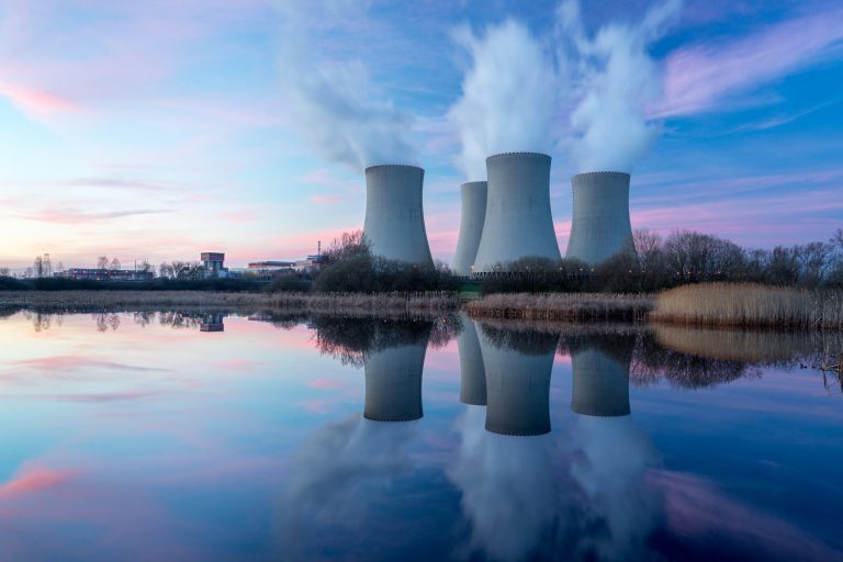 Nuclear power plant with dusk landscape