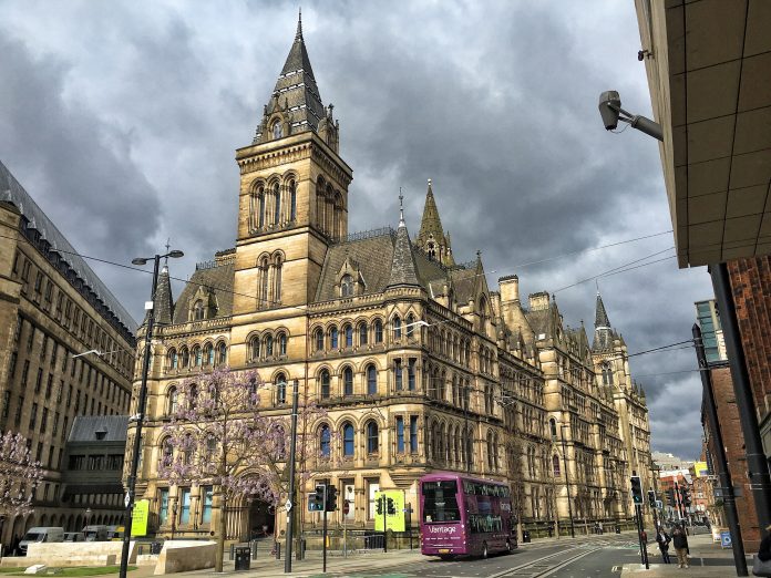 Manchester City Council - Town Hall on Cloudy Rainy day