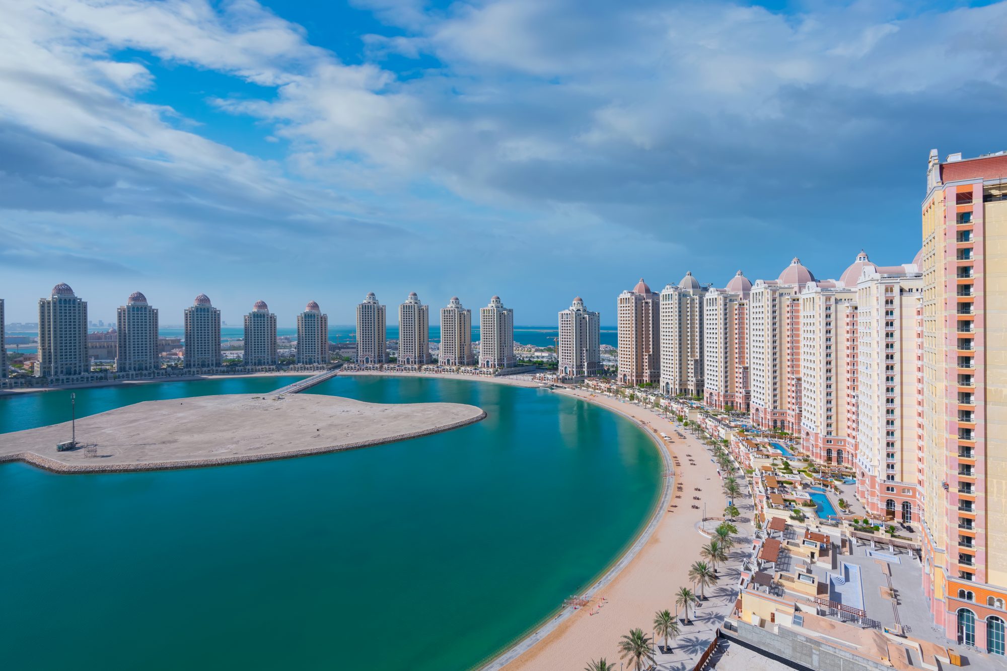 Residential buildings in the Pearl Qatar, an artificial island via bahria in Doha