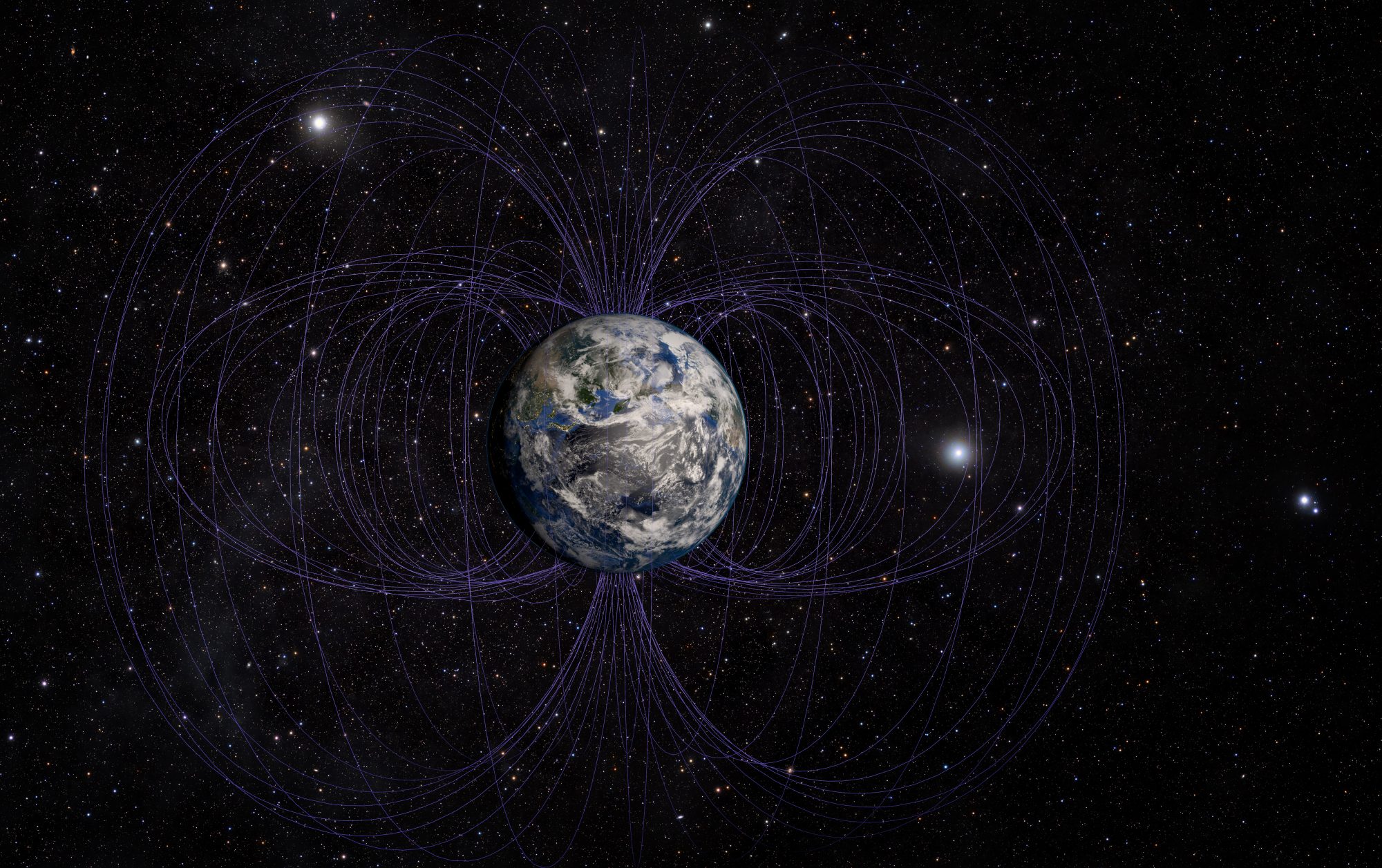 Vista 3D de las líneas del campo magnético de la Tierra