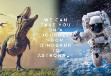 Dinosaur and Astronaut image - concept of evolution in telecoms