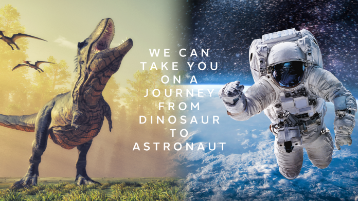 Dinosaur and Astronaut image - concept of evolution in telecoms