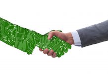 Digital transformation concept with the handshake