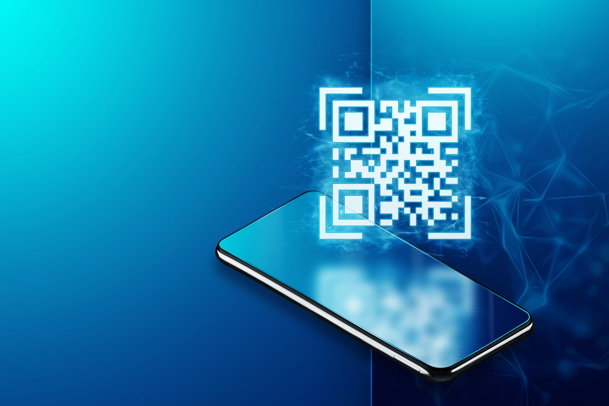 QR code and smartphone, new technologies. Electronic digital technologies scanning, barcode.