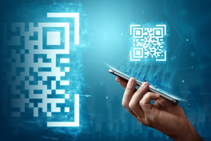 QR code and smartphone, new technologies. Electronic digital technologies scanning, barcode