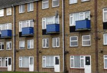 Block of flats on a housing estate, UK