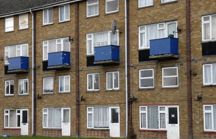 Block of flats on a housing estate, UK