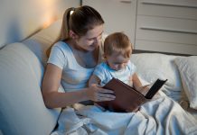 oral storytelling, a mother reading to a young child, Academic language