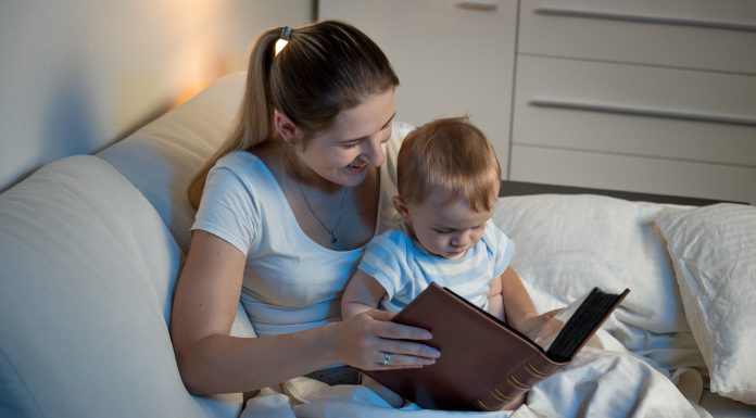 oral storytelling, a mother reading to a young child, Academic language