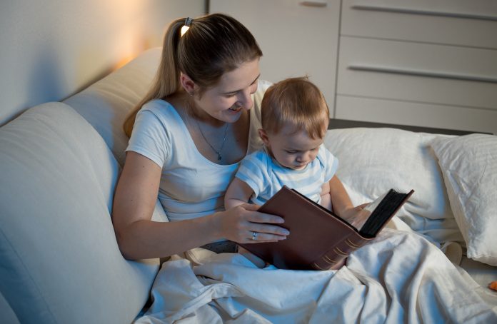 oral storytelling, a mother reading to a young child, Academic language