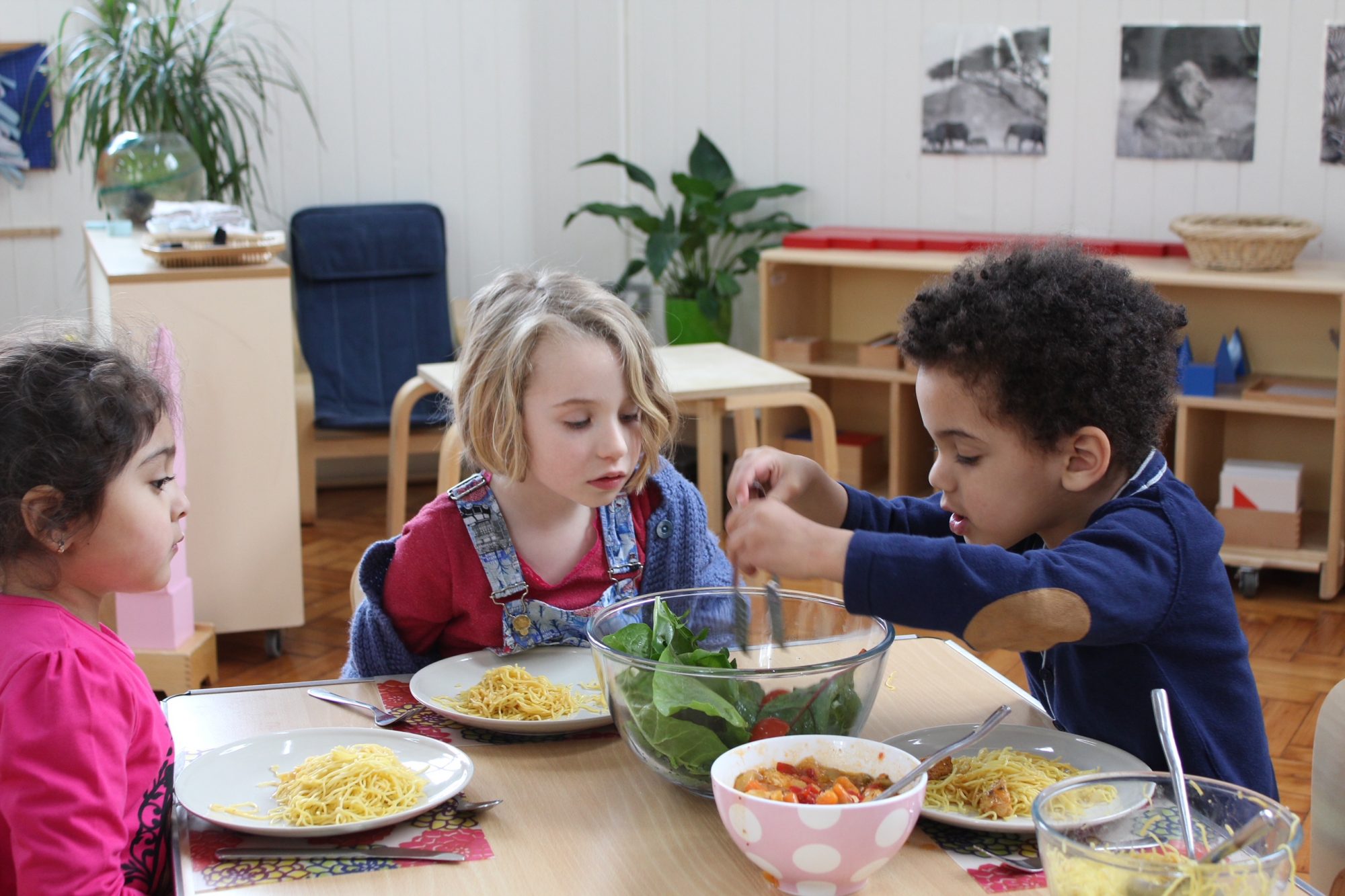 children eating together at school